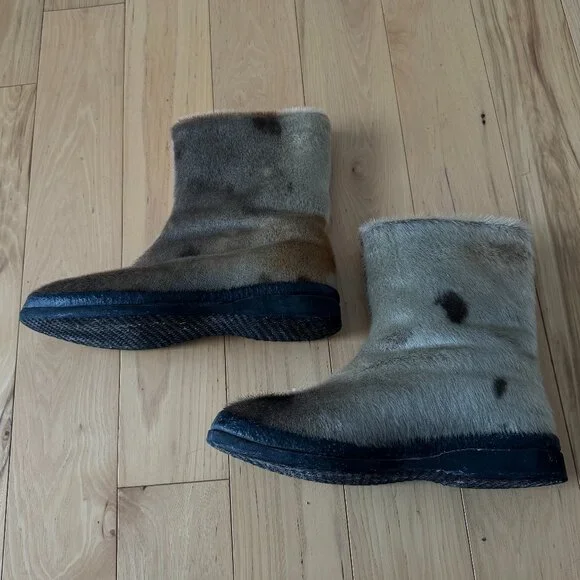 Vintage Sealskin Genuine Fur Winter Boots Mid Calf Spotted Seal - Picture 3 of 6